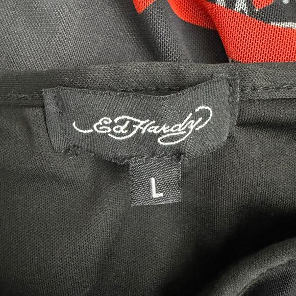 Ed Hardy Vintage Mesh Mini Dress in Black Tattoo Dragon Print Size Large - Picture 7 of 8